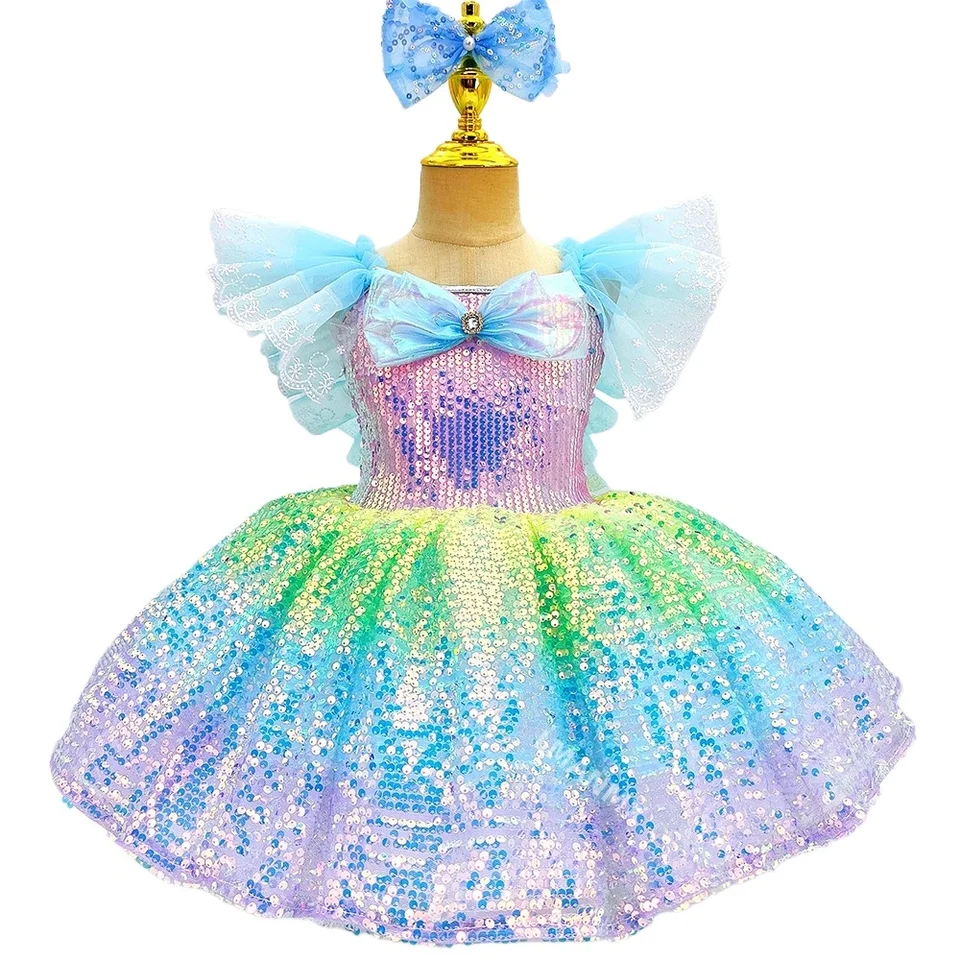 Dievčenské flitry Rainbow Balet Tutu Dress Party Princess Dreys Dievčatá deti deti baletné tanečné kostýmy výkonné oblečenie Tutu