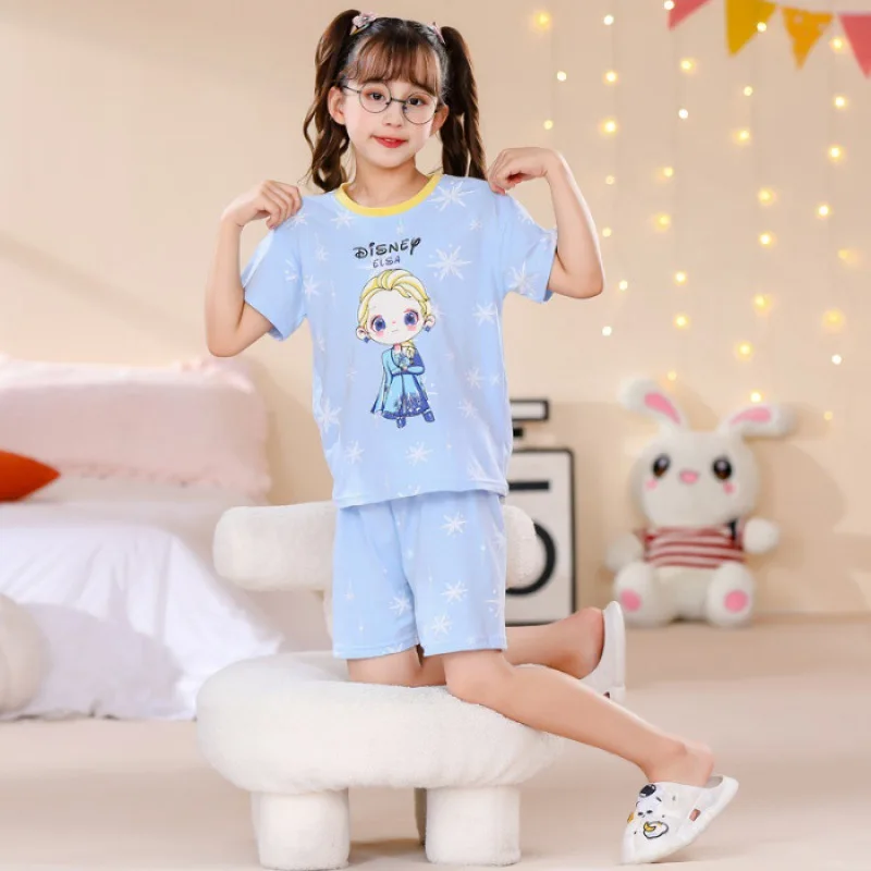 Dievčenské letné letné tenké rukávy Dievčatá Stitch Pychamas Detská čisto bavlna Sleewear Loungewear Detské dievčenské plášť