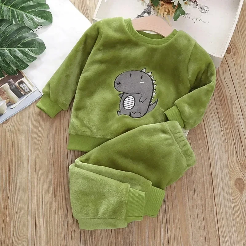 Dievčenské oblečenie súpravy Zimné flanel Homewear Set Detské pyžamy a dievčatá hrubé koralové zamatové dvojdielne súprava
