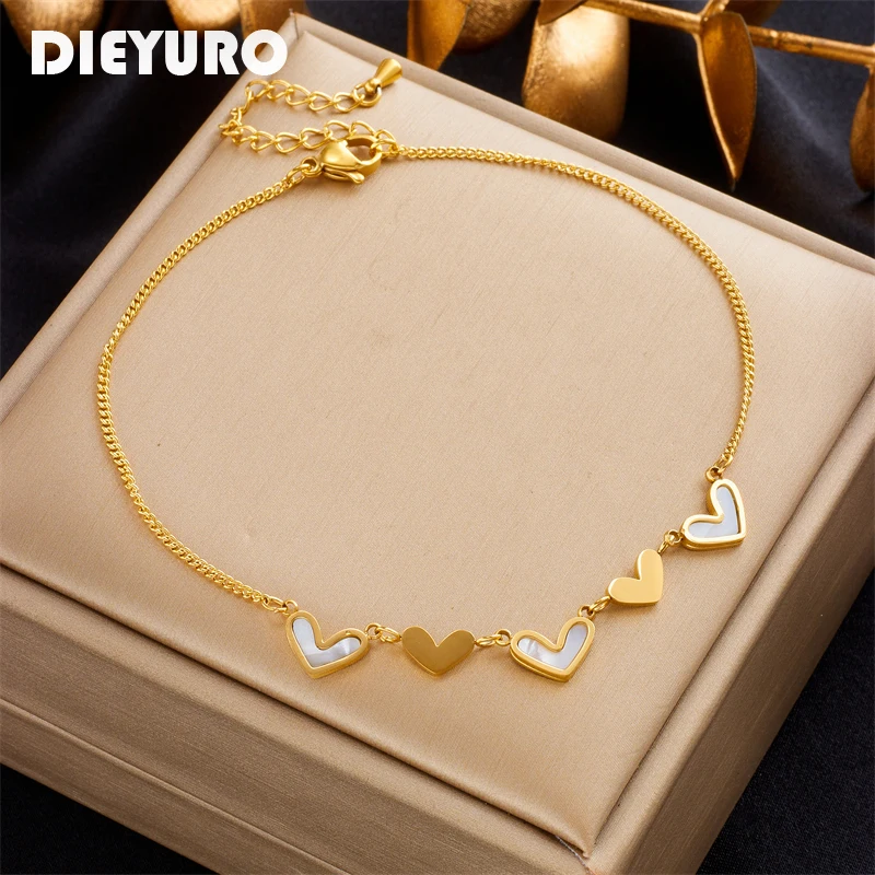 Dieyuro 316L z nehrdzavejúcej ocele Láska kúzlo Anklets for Women Girl Nový trend nôh na nohy Vodotesné šperky darčekové večierky Pulsera