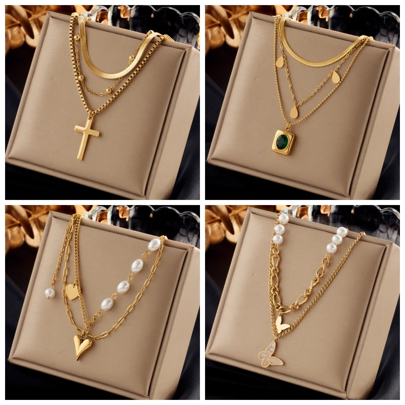 Dieyuro 316L z nehrdzavejúcej ocele Pearl Heart Butterfly Cross Prívesok Náhrdelník pre ženy módne dievčatá Darčeky na kosti retiazky šperky
