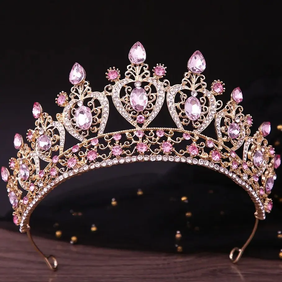 Diezi 7 farby Luxusné ružové fialové krištáľové krištáľové koruny pre ženy elegantná kráľovná princezná sviatok svadobné večere Šaty šperky
