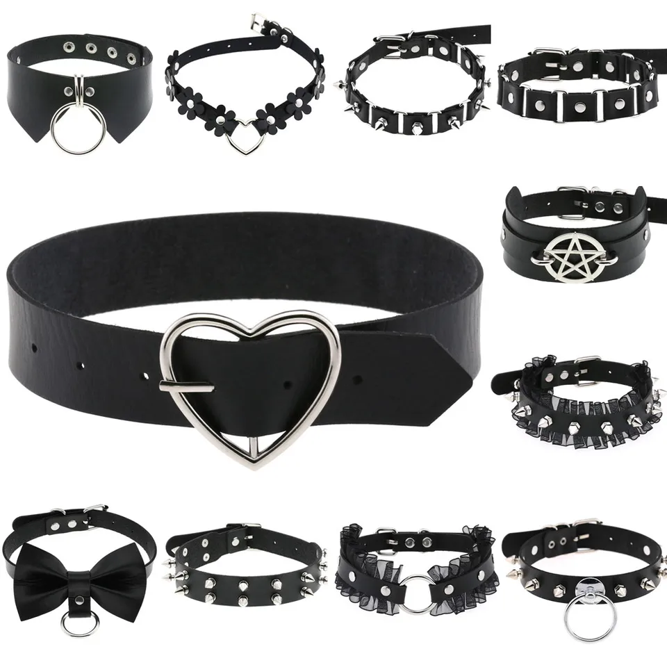 Diezi vinobranie sexy hip hopové srdce Choker upravený náhrdelník harajuku gothic cool čierny kožný náhrdelník momenty nových mužov šperky