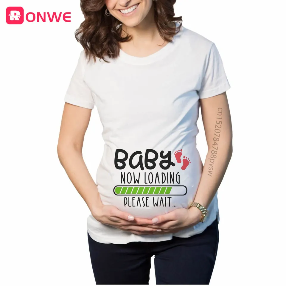 Dieťa teraz načítava prosím počkajte Ženy Vytlačené tehotné tričko materstvo s krátkym rukávom Tehotenstvo oznámenie Tops TEE MOM