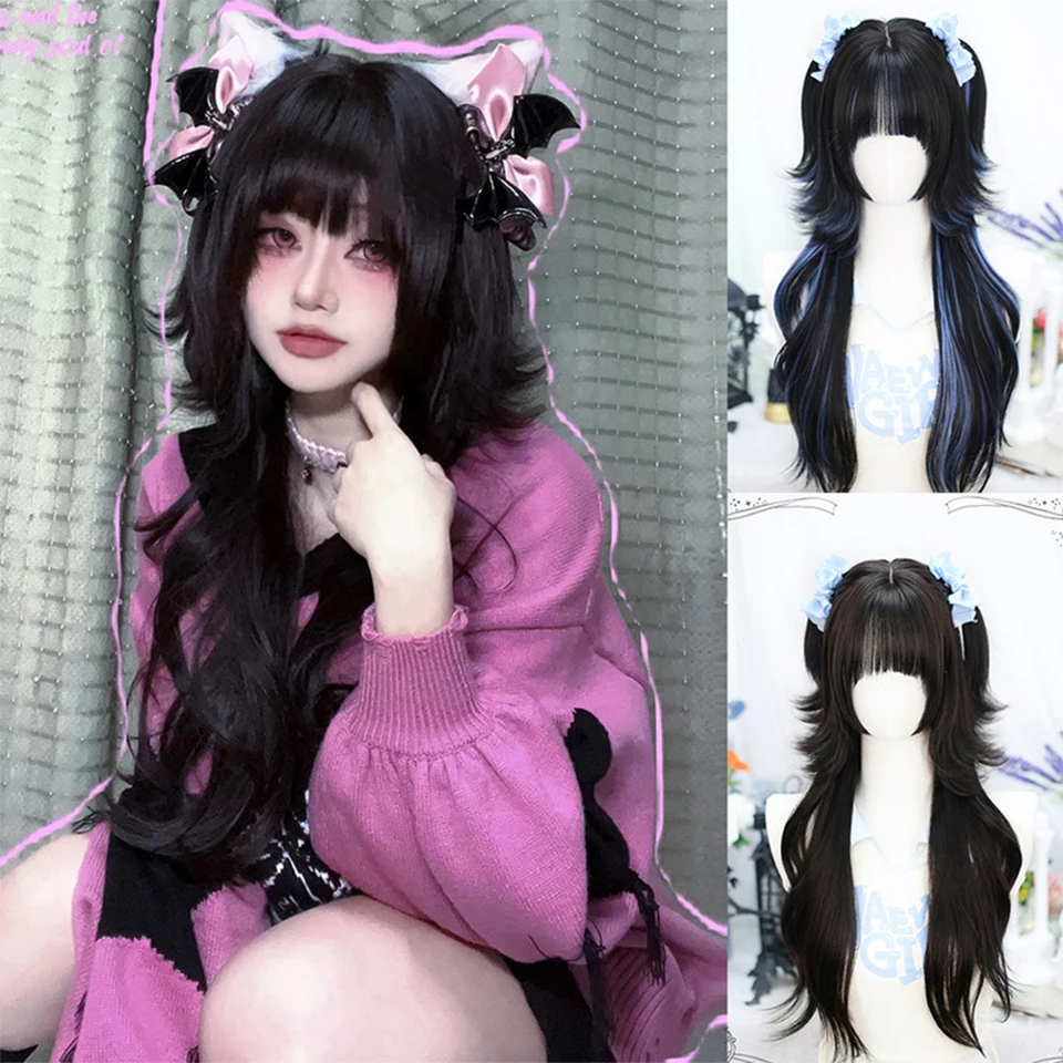 Difei syntetická lolita medúza hlava parochňa Wig Women's Big Wave Cute Parochňa Cosplay denne nosí prírodné kučeravé a čierne