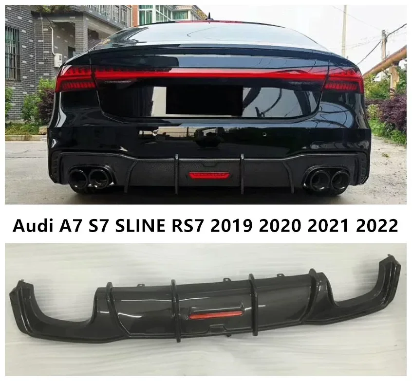 Difúzor zadného nárazníka pre Audi A7 S7 SLINE RS7 2019 2020 2021 2022 SPOiler DVERE SPOILER SKUTOČNÉ UHOJNÉ VLASTNOSTI (s LED svetlom)