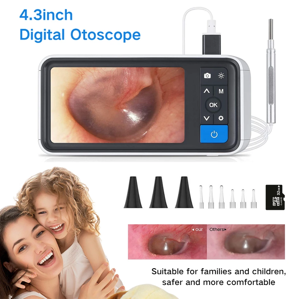 Digital Otoskop 3,9 mm objektív 1080p HD fotoaparát so 4,5 '' LCD obrazovkou a 6 LED svetlami Ear Drabet Dem.