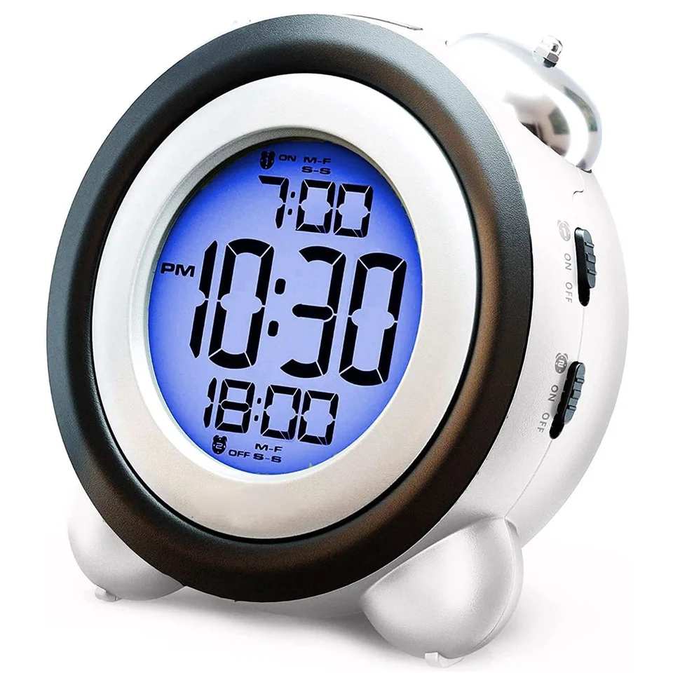 DIGITÁLNE ALAMBE, DÁTUM TIME Zobraziť dvojité zvončeky Veľmi hlasné pre ťažké podvaly Duálny alarm modré podsvietenie pre dospievajúcich
