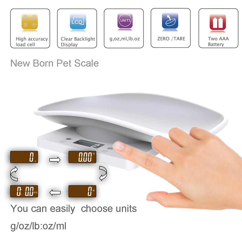 Digitálne domáce zvieratá gramy Hmotnosť maximálne 22 libier Small Animal Scale s LCD Display Kitchen Kuchynská stravovacia stupnica pre šteňa mačiatko Škrup