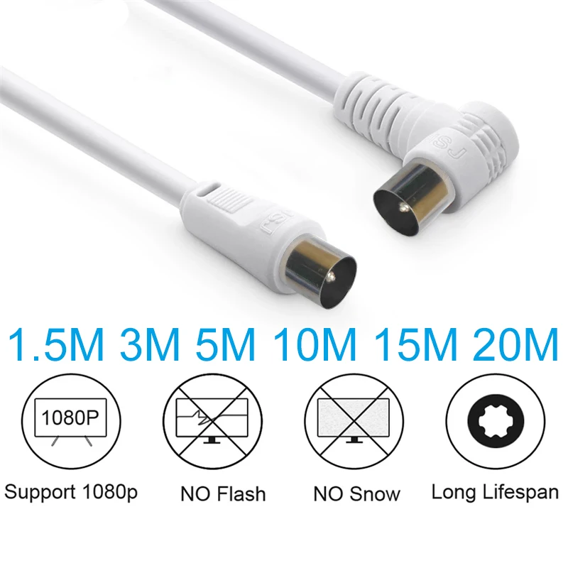 DIGITÁLNE RF RG6 TV kábel 90 stupňov koaxiálna satelitná anténa Video kábel 1,5 m 3M 5M 10M 15 m 20 m pre HD Television STB Line