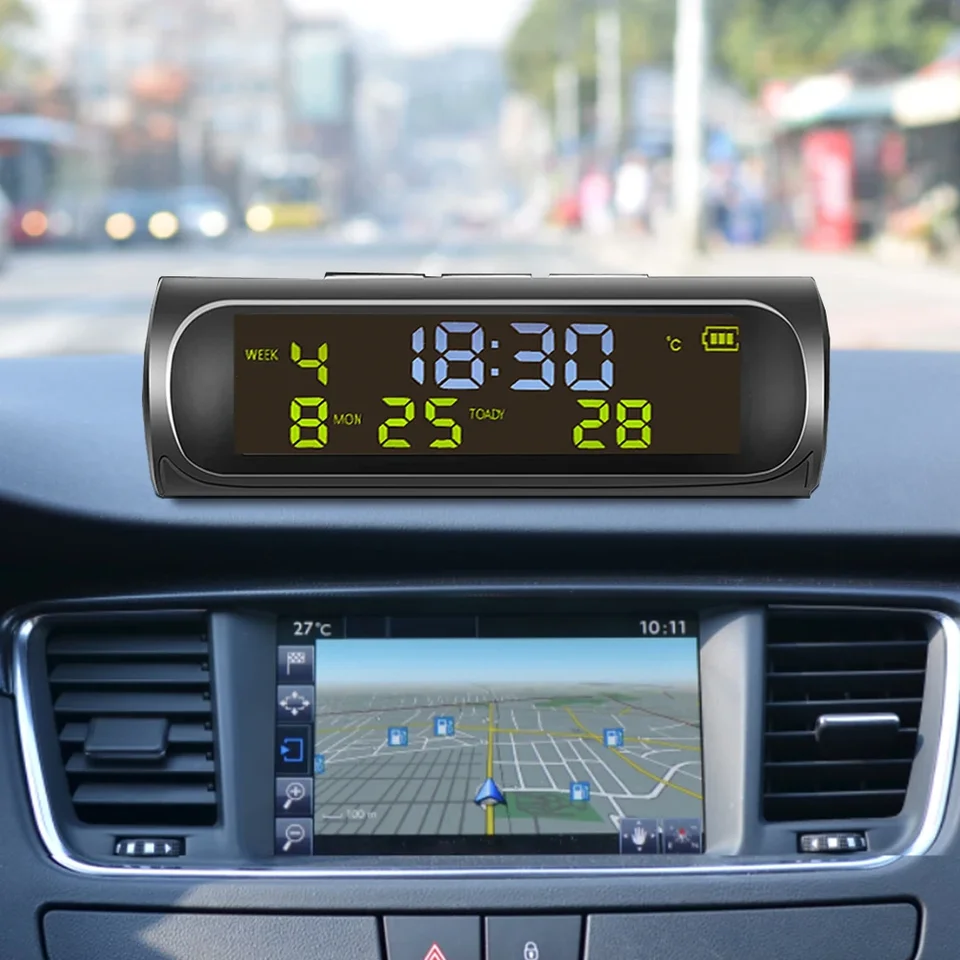 Digitálne solárne hodiny automobilu s LCD Dátum času do automobilu Displej pre výzdobu osobných automobilov