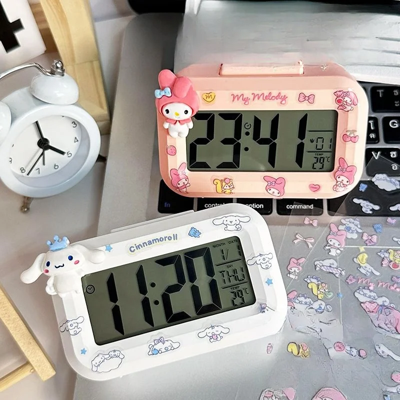 Digitálny budík s Sanrio LED My Melody Electronic Clocks Kawaii Prenosný čas/dátum/teplota pre domáce/kuchyňové/kancelárske hodiny