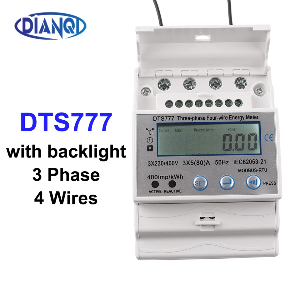 Digitálny displej DIN Rail LCD Digitálny displej Wattmeter Spotrebovanie energie Elektrický meter 3 fázové 4 drôty KWh 5 (80a) 230/400 V 50/60 Hz