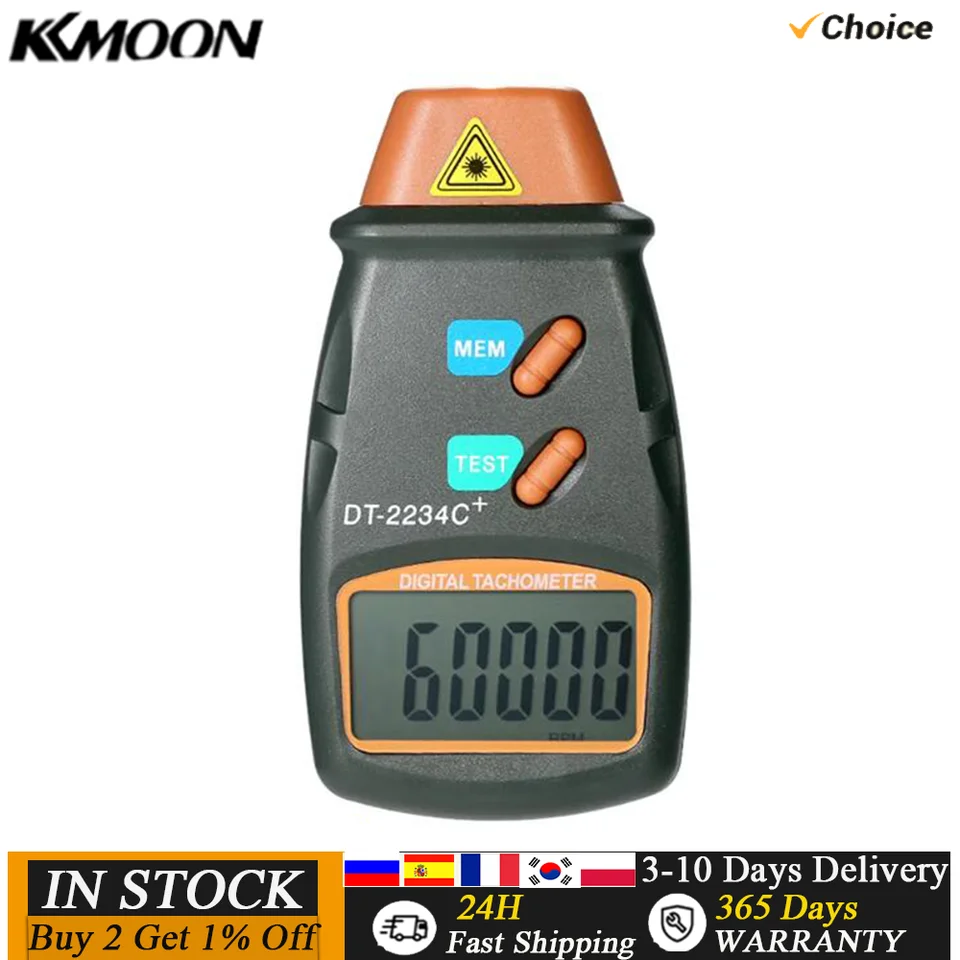Digitálny fotografický tachometer laserový nekontaktný rozsah TACH 2,5 orpm-99,999 orpm LCD displeja Motor Speed ​​Metter s reflexnou páskou 3ks