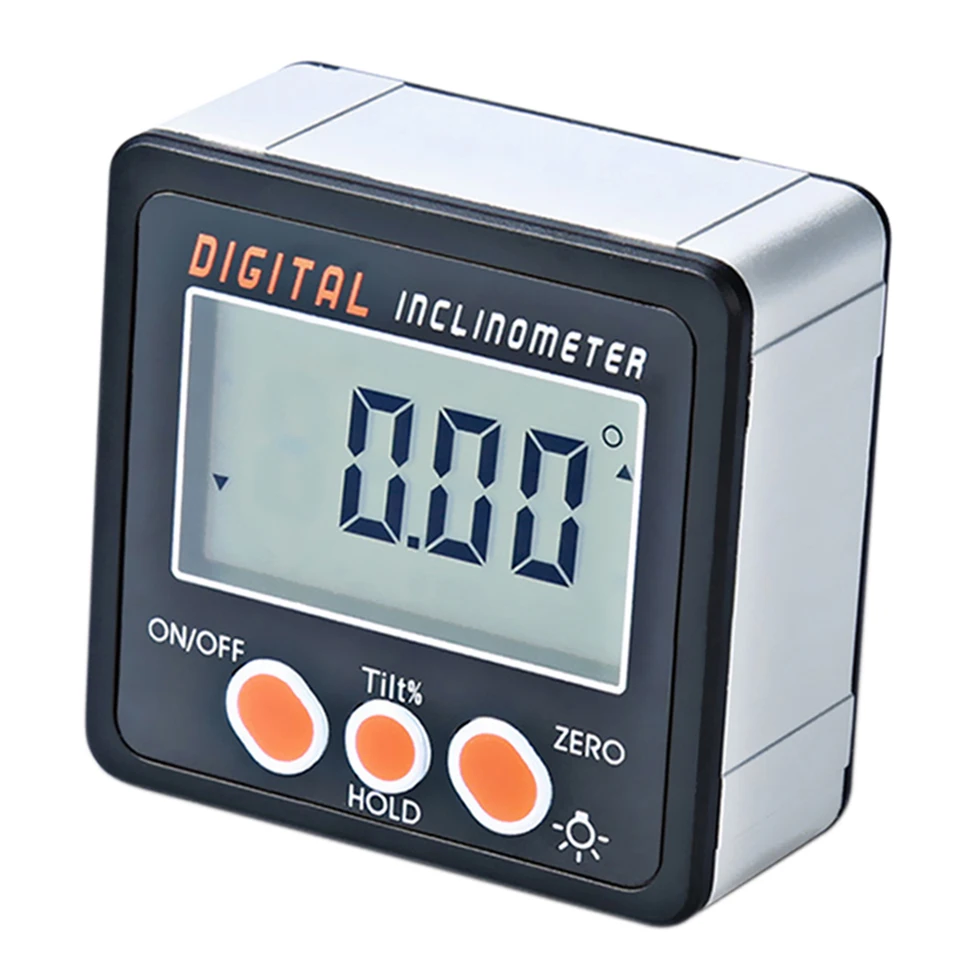 Digitálny inklinometer 0-360 ° elektronický protraktor hliníkovej zliatiny zliatiny digitálne skosené skrinky Uhlové meracie merač Magnety Base