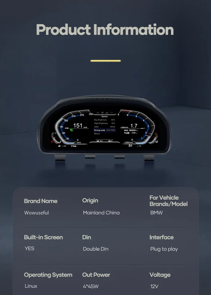 Digitálny klastrový prístroj pre BMW 3/5 Series F06 F10 F11 F18 F30 F31 F34 2011-2017 Displej hlavy nahor HUD LCD DASHOARD DASHOOC