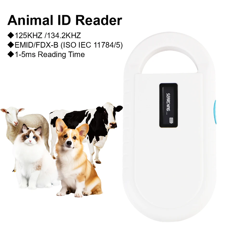 Digitálny LCD displej 125KHz/134.2KHz Animal ID Reader Intelligent Pet Chip RFID skener pre ISO IEC 11784/5 FDX-B/Emid