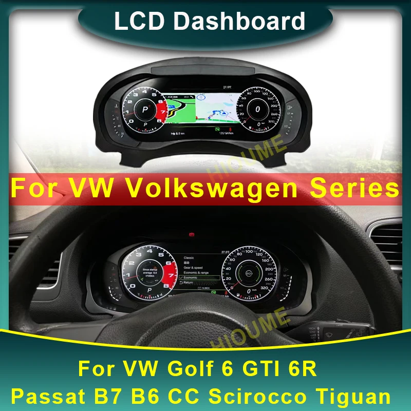 Digitálny prístrojový panel Virtuálny prístrojový kokteck Cockpit LCD rýchlomer pre Volkswagen VW Golf 6 GTI GTD R MK6 MK7 Tiguan