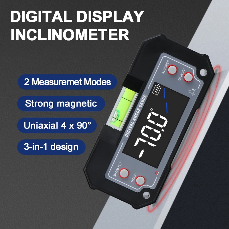 Digitálny uhlík na vyrovnanie tekutín na vyliečovač kvapaliny Woodworking Sawblade inklinometer skosený meradlo 4*90 ° Opatrenie digitálneho digitátora