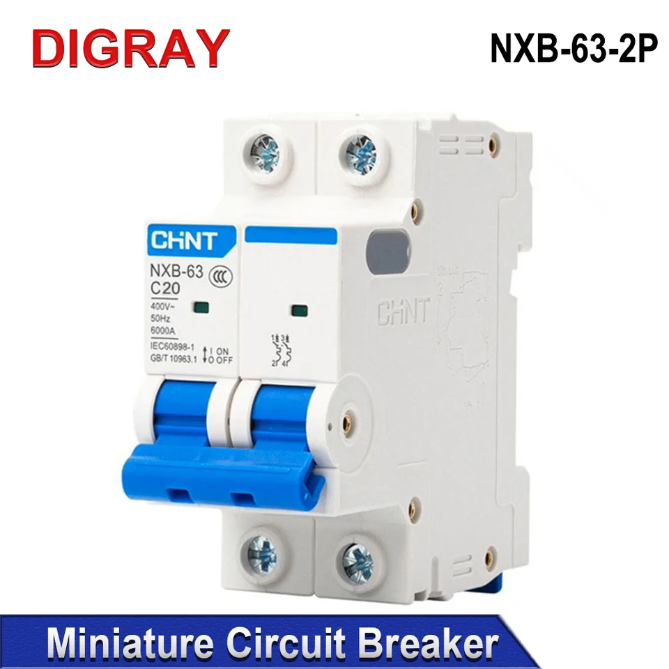 DIGRAY CHNT NXB-63 2P Miniatúrny únik Protect 3A-63A Priemyselný spínač priemyselného vzduchu Priemyselný vzduch