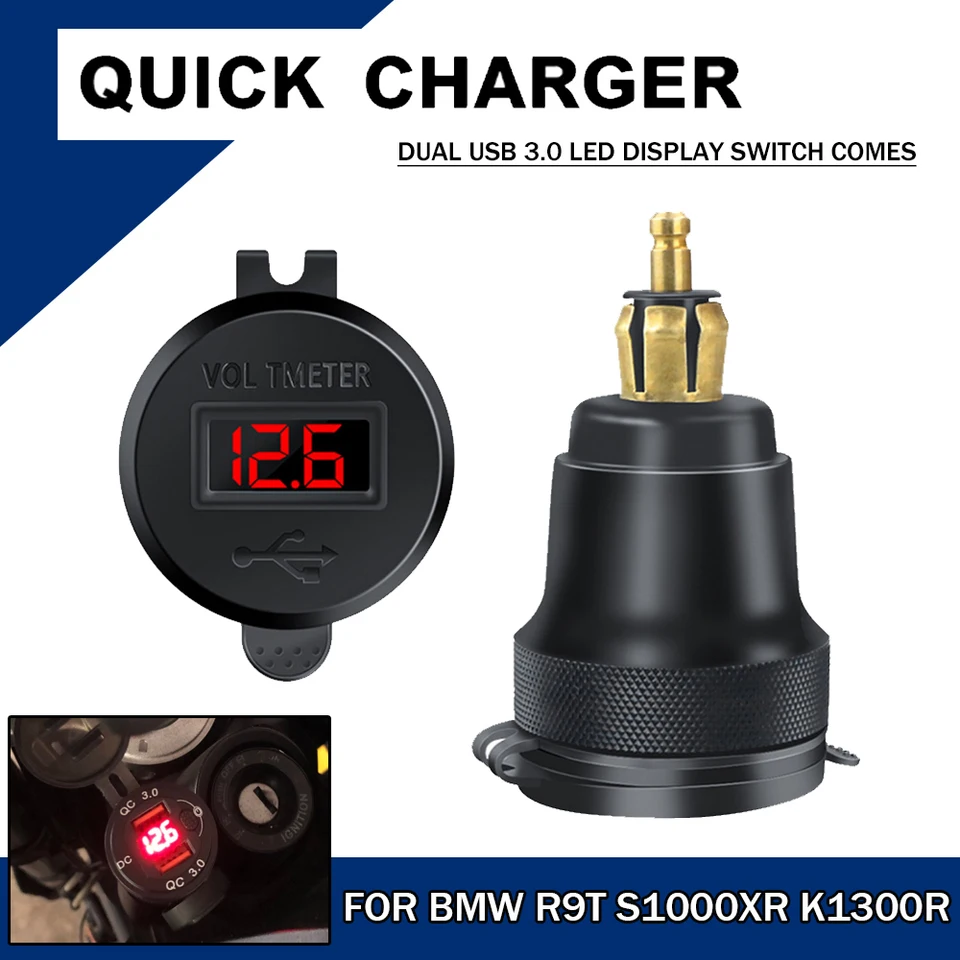DIN HELLA PLEC Rýchly nabíjanie 3.0 Dual USB Charger Adapter s voltmetrovým spínačom pre BMW R9T Pure S1000XR K1300R K1300GT pre Tiger