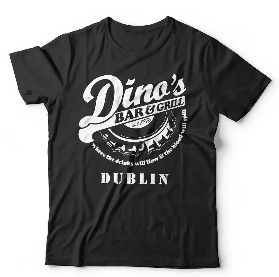 Dino's Bar and Grill Tshirt Unisex Thin Lizzy Music Text piesne Rock N Roll Dublin Ireland Krátke rukávy Crew Classic Fit 100% Co