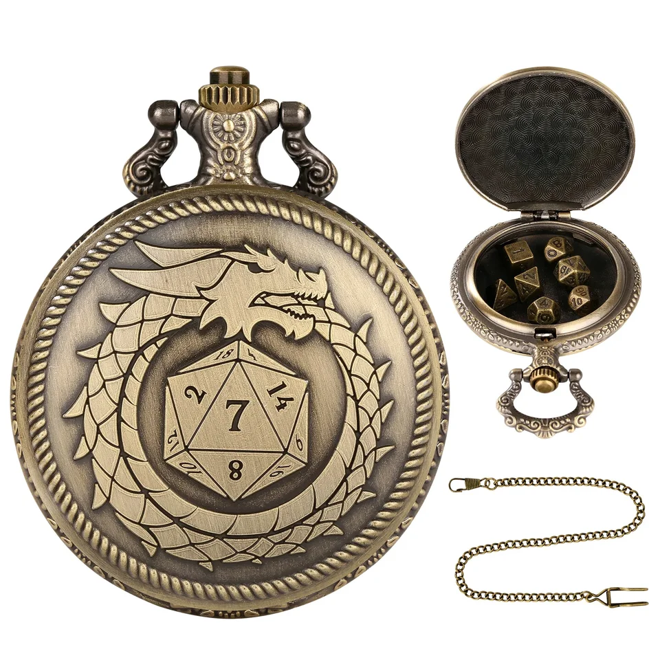 Dinosaurus Metal Dice Box Dragon Pocket Watch