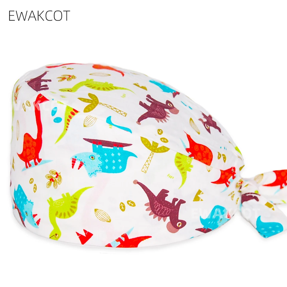 Dinosaurus Pattern Medical Cap pre ženy a mužov Cordlock Ošetrovateľský chirurg Caps 100% bavlna mäkký šéfkuchár zubný chirurgický chirurgický klobúk