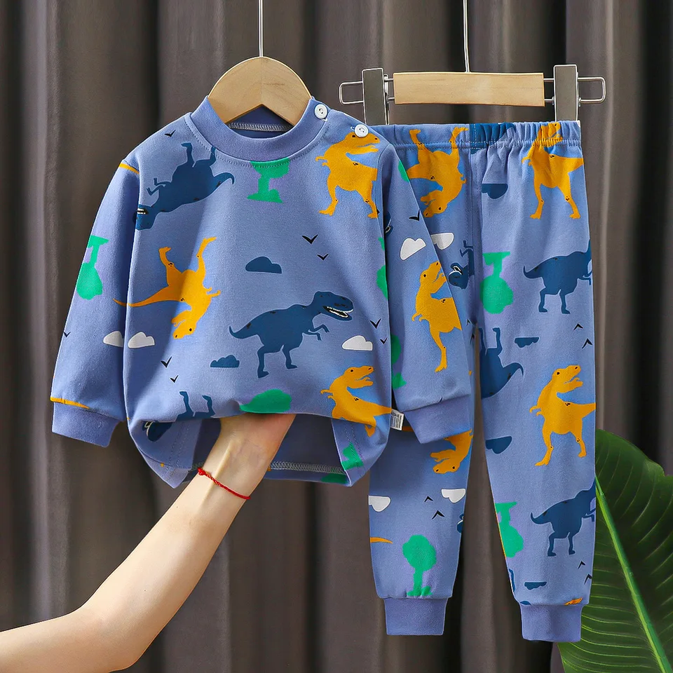 Dinosaurus Print Boy Underwear Outfits Jeseň oblečenie 2 kus set s dlhým rukávom Domáce oblečenie Príležitostné oblečenie Pyžamové kostýmy pyžamá