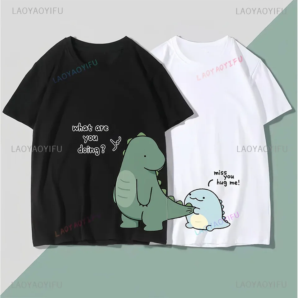 Dinosaurus zodpovedajúci pár tričko Vysoko kvalitné letné letné voľné voľné tričko s krátkym rukávom Tee pre priateľa priateľka dievča