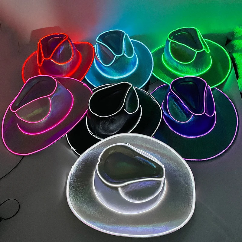 Disco Luminous LED BRIDE Cowgirl Hat GLEAGING Light Bar Cap Bachelorette Party Dodávky blikajúce neónové západné kovbojské klobúky