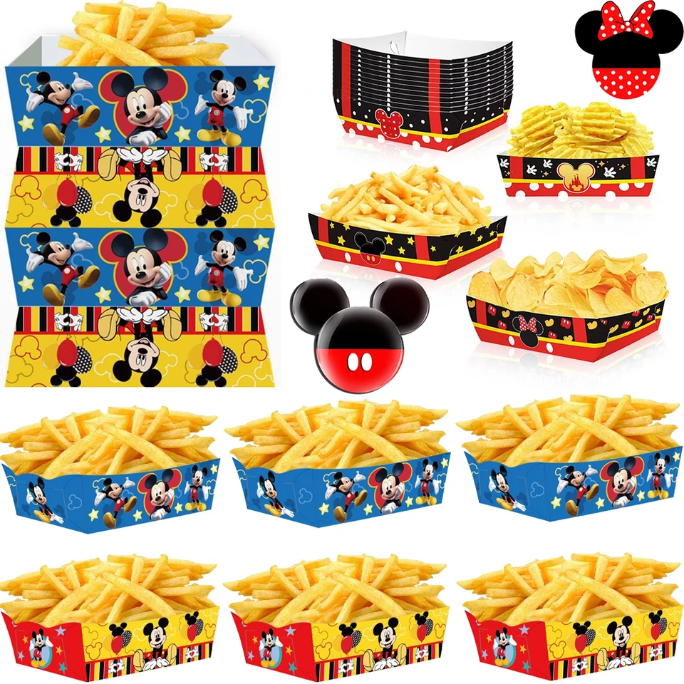Disney 12/24ks Mickey Mouse Paper Food Serve Serve Trays Candy Snack Popcorn Box Mickey Head Birthday Party