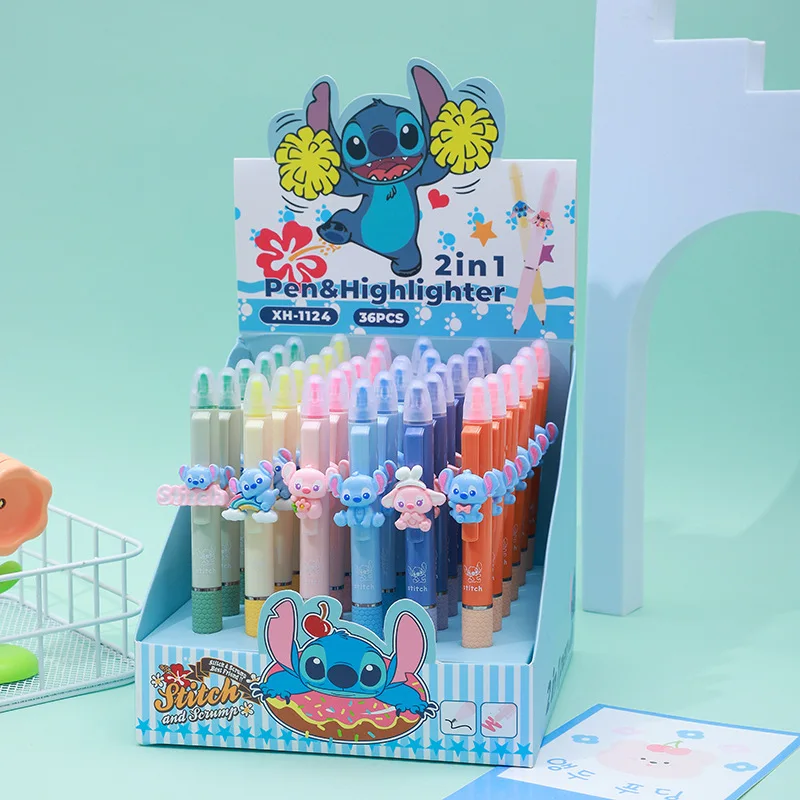 Disney 12/36ks Stitch Dvojhlavý zvýrazňovací gélové pero 2-v-1 Študentská farebná príručka Pen Maincery