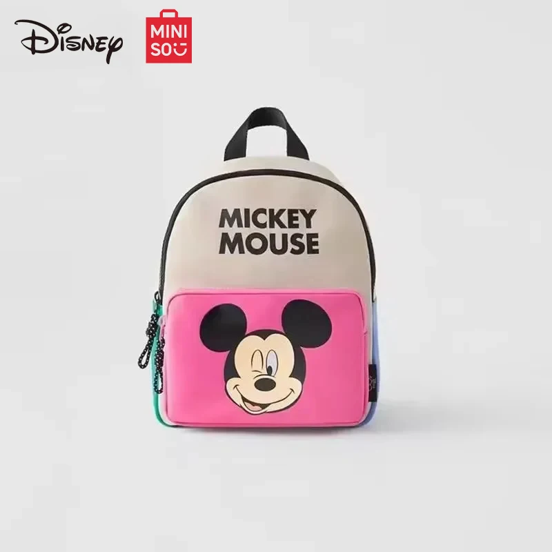 Disney 2024 Nový jednoduchý farebný blok roztomilý Mickey Kids Backpack Girl Cartoon tlač veľkú kapacitu kníhku