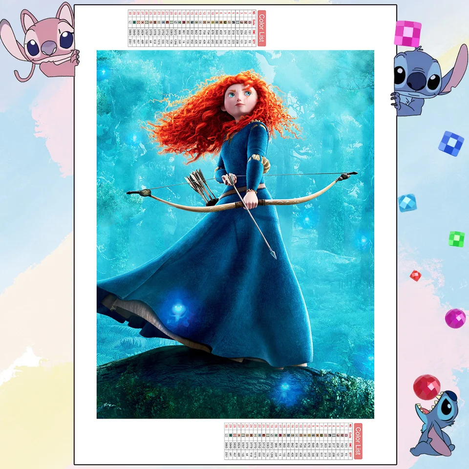 Disney 5D DIY Diamond Painting Brave Princess Merida Plná mozaika lukostreľby Kompletná súprava Art Wall Decorácie