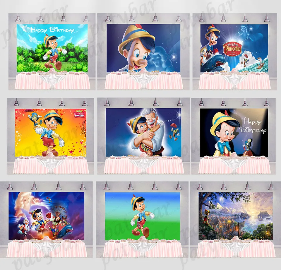 Disney Adventures of Pinocchio Background Detské narodeniny bábätká Baby Shower Karika