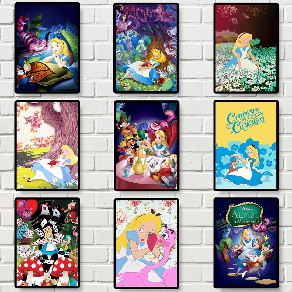 Disney Alice in Wonderland Cartoon Plagát Gallery Tlače Self Adhesive Domáce dekorácie dekorácie nálepky na stenu obývacia izba nálepka