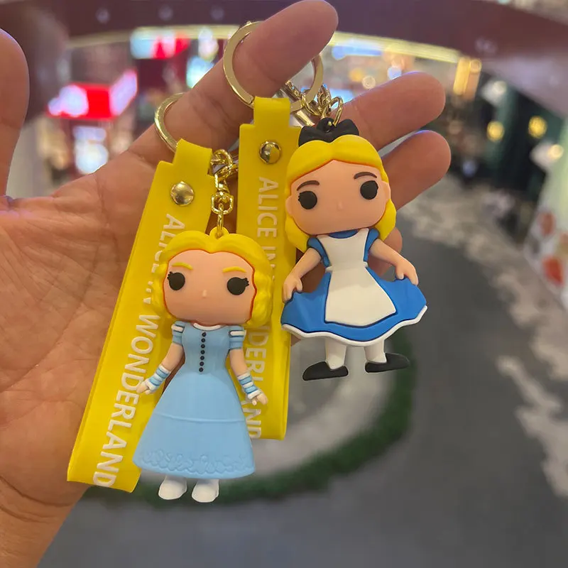 Disney Alice in Wonderland Silikone Keychain Krásne 3D anime filmový figúrka kľúča Keyrings batoh vrecka na autá Darčeky