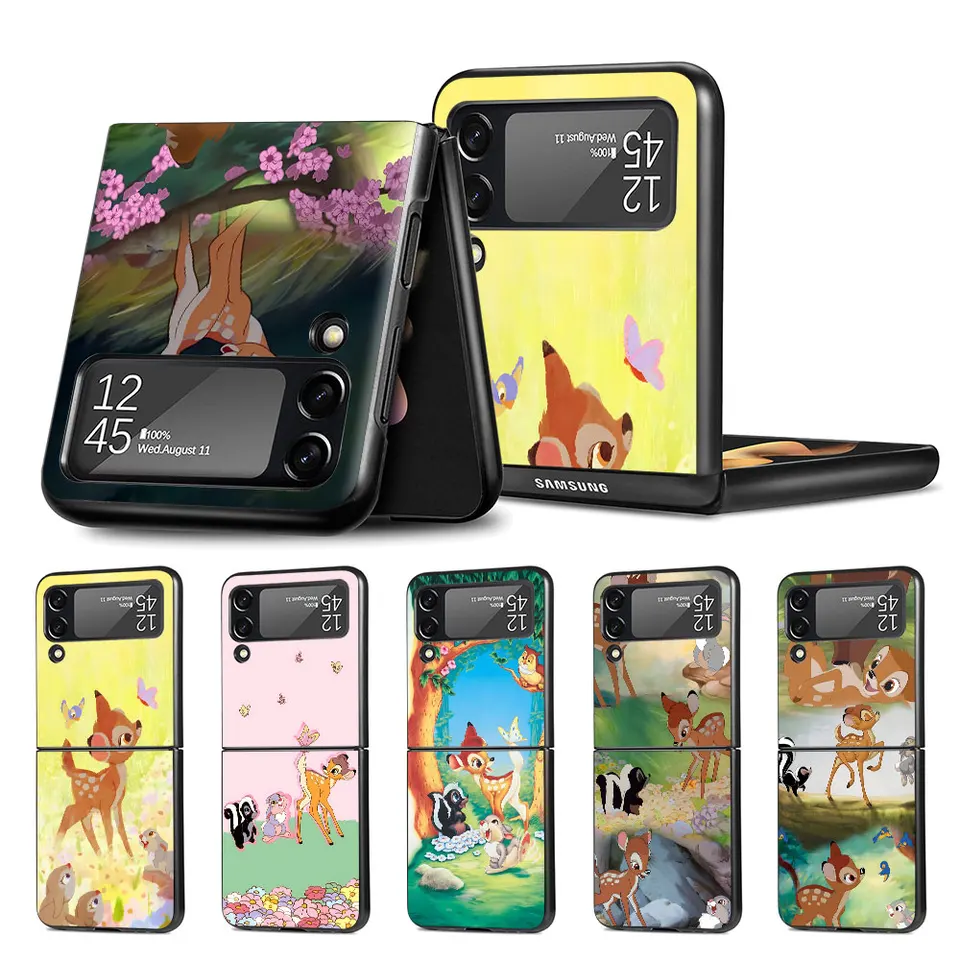 Disney Anime Bambi puzdro pre Samsung Galaxy Z Flip4 Flip3 5G PC Tvrdý mobilný telefón Shell Z Flip 4 3 Čierny Coque Zflip4 Zflip3 Cover