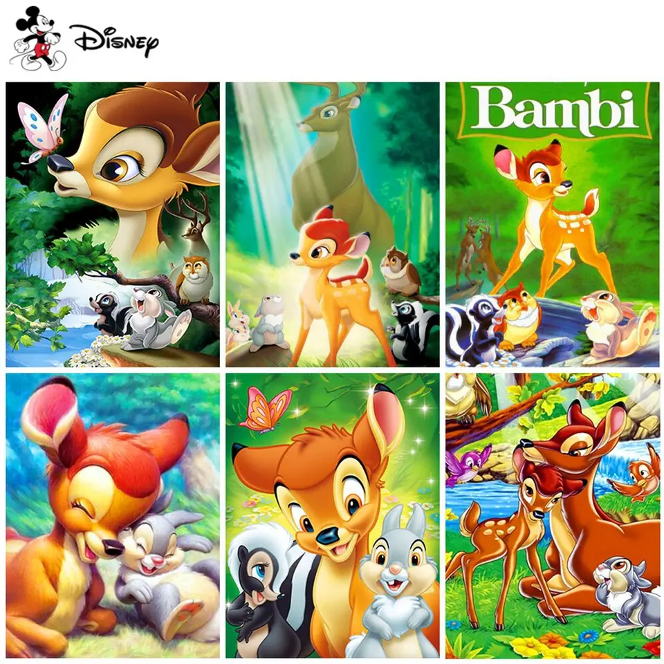Disney Anime Diamond Painting Bambi Cartoon Mosaic Animal Plné štvorcové okrúhle vŕtačka výšivka Detský darček domov