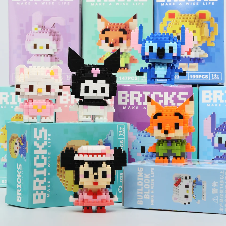 Disney Anime Princess Building Blocks Stitch Stitch Mickey Mouse Mini Action Figure Blocks Hračky tehly Zostavujú hračky Detské darčeky