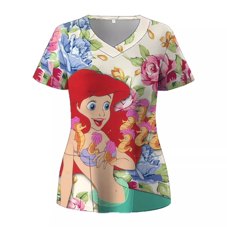 Disney Ariel Elsa princezná Ženy s krátkym rukávom v krku v krku