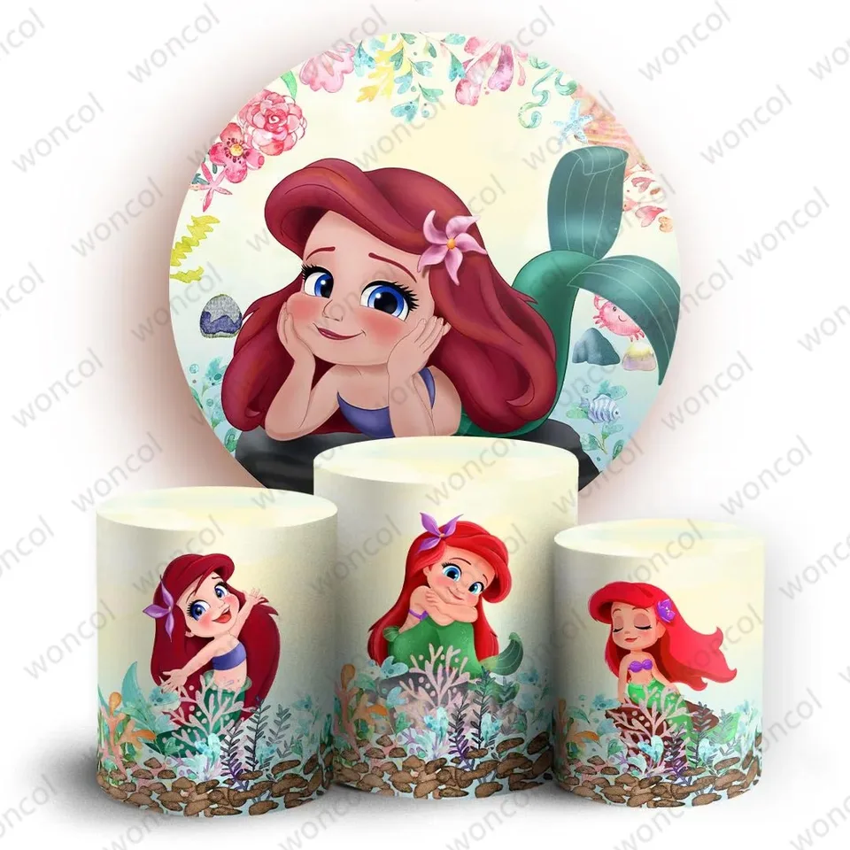 Disney Ariel Round Atracdrop ​​Baby narodeniny bábätká bábätká Pozadie podmorská panna malá morská panna okrúhla obal
