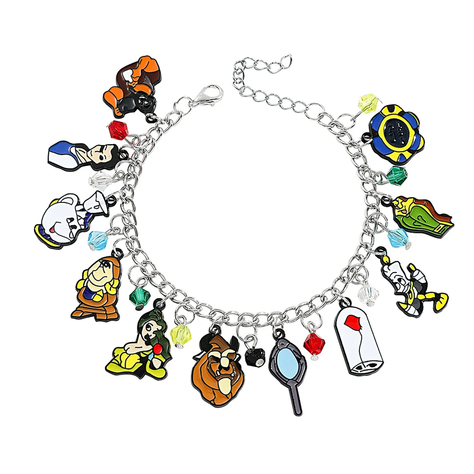 Disney Beauty and the Beast Charm náramok pre ženy, nastaviteľný náramok, princezná Belle, ružový kvet, doplnok šperkov