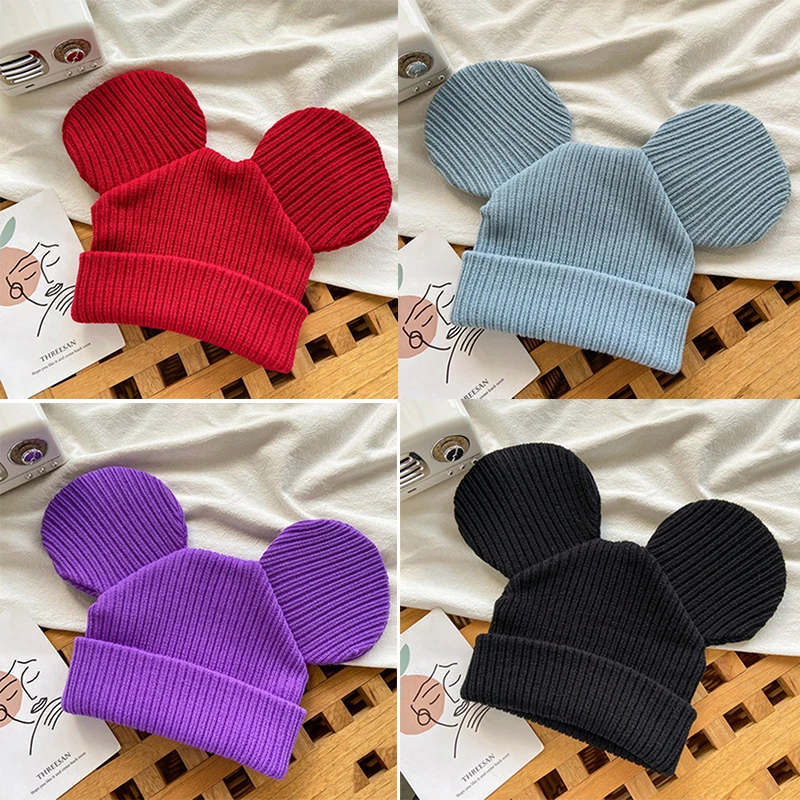 Disney Big Ears Mickey pletené čiapky Ženy Plné farby roztomilé minní teplé kapoty klobúky Girl módne coance cartoon beanie klobúky darček