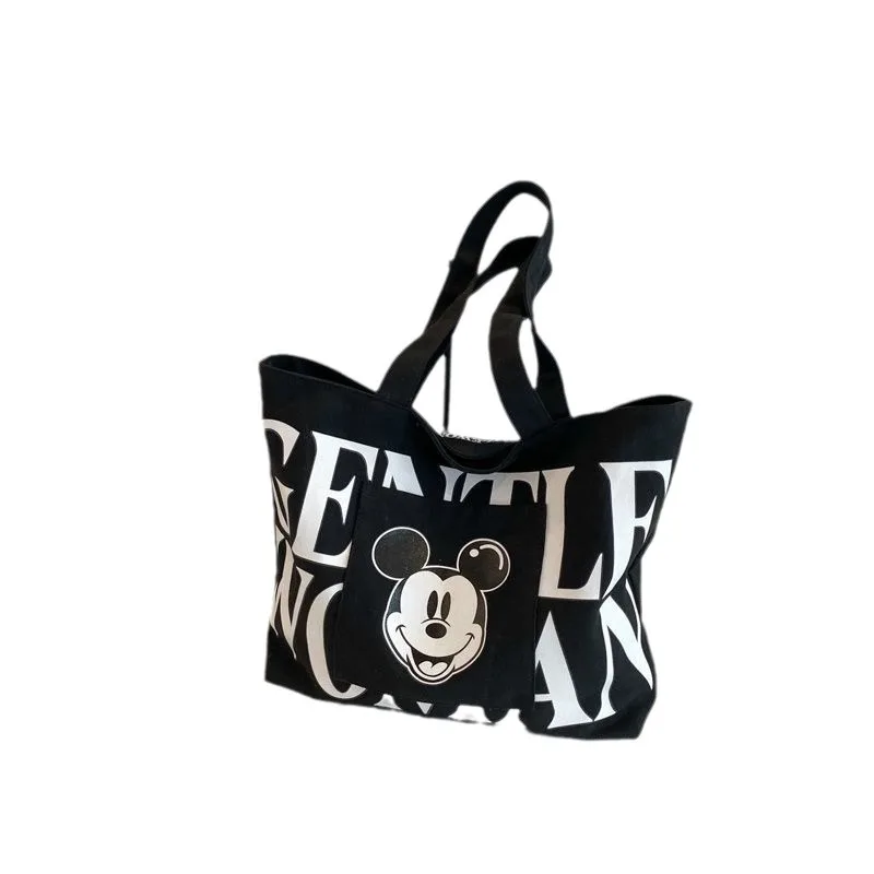 Disney Canvas Bag Dámske jedno rameno Crossbody Bag Cute Mickey Minnie Mouse College Student Class Class Handbag Veľká kapacita