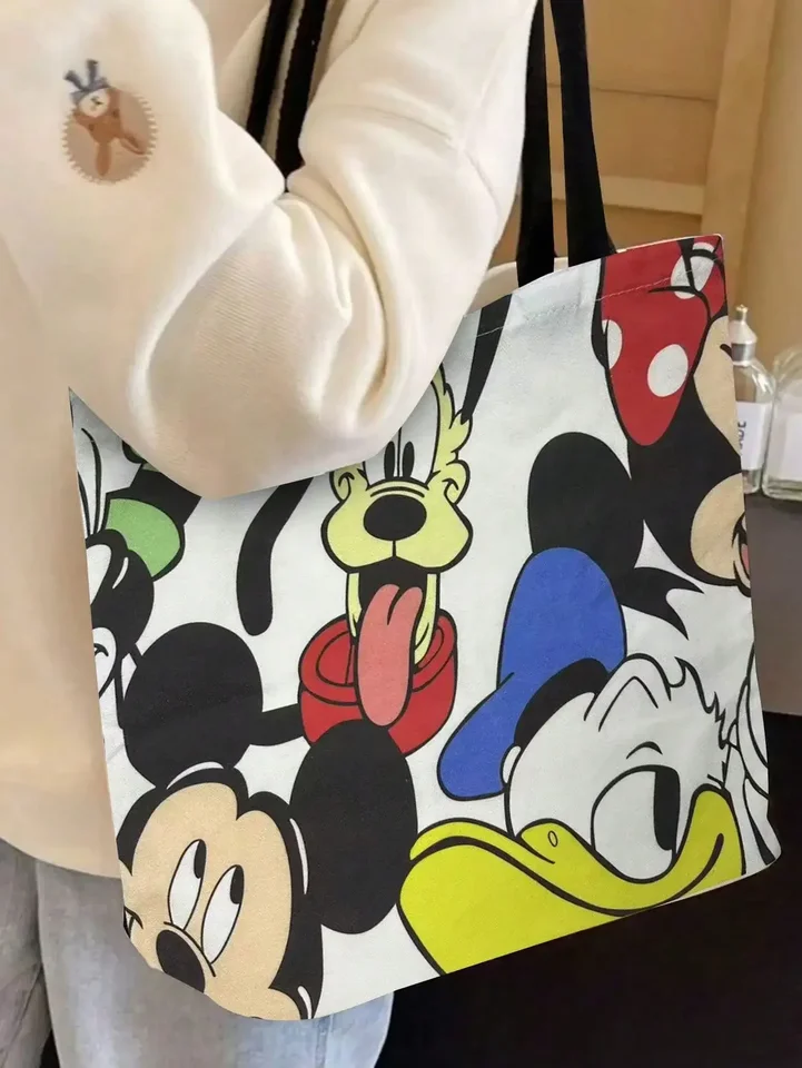 Disney Canvas Storage Bag, s veľkou kapacitou kapacity zipsu, vhodný na nakupovanie a každodenné použitie pre cestovné úložné vrecko