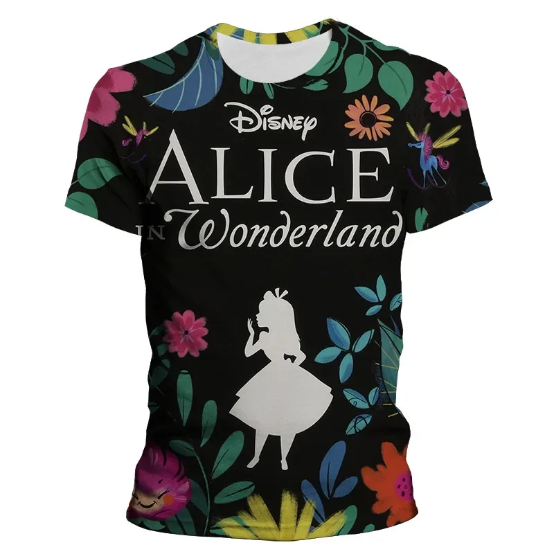 Disney Cartoon Anime Alice v ríši divov tričiek Tops Tops Boy Girls 3d Tlač Príležitostne rukávy Kids Detské letné tričko Femme