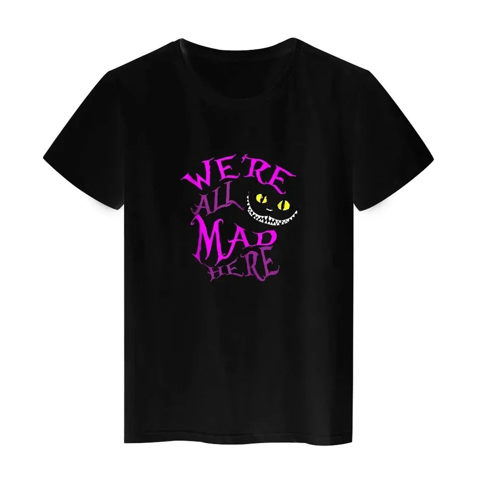 Disney Cartoon Cheshire Cat Print Girl Teen Tričko Alice v ríši divov letných detských odevov Študent bavlnené tričko Tee dámske top