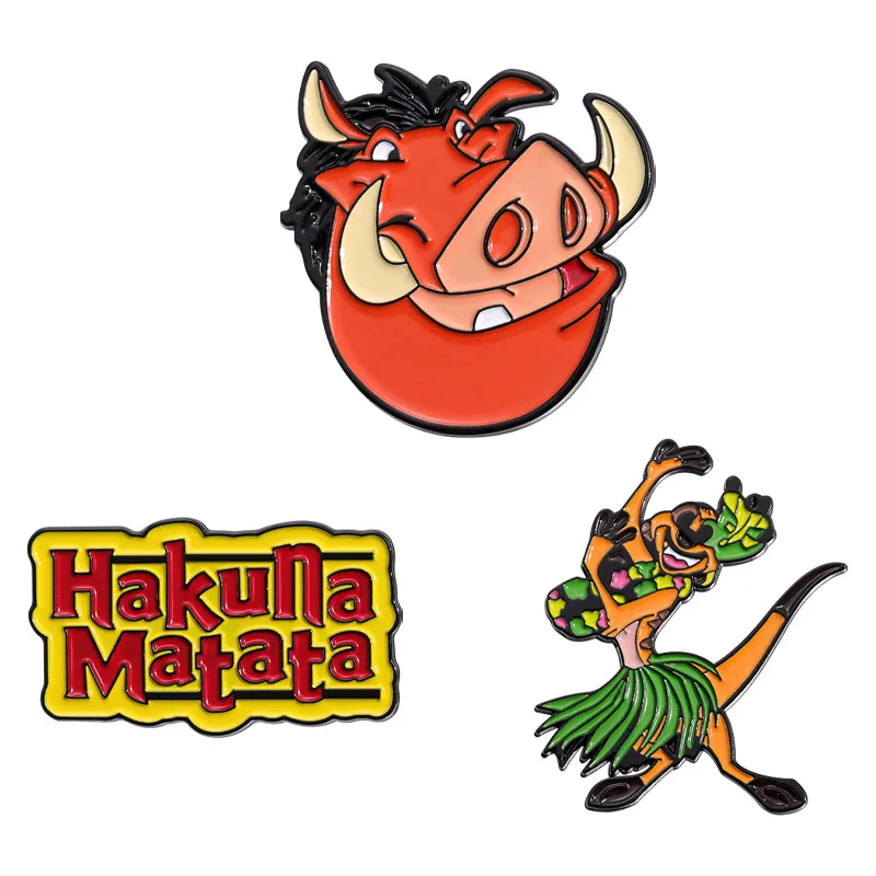 Disney Cartoon Film The Lion King Creative Smlene Pins Prasa Pumbaa Timon Metal Brošne klošné odznaky